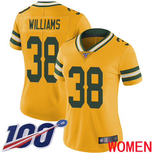 Green Bay Packers Limited Gold Women #38 Williams Tramon Jersey Nike NFL 100th Season Rush Vapor Untouchable->green bay packers->NFL Jersey